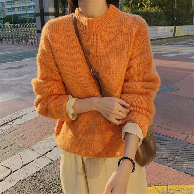 Mohair pullover long sleeve sweater