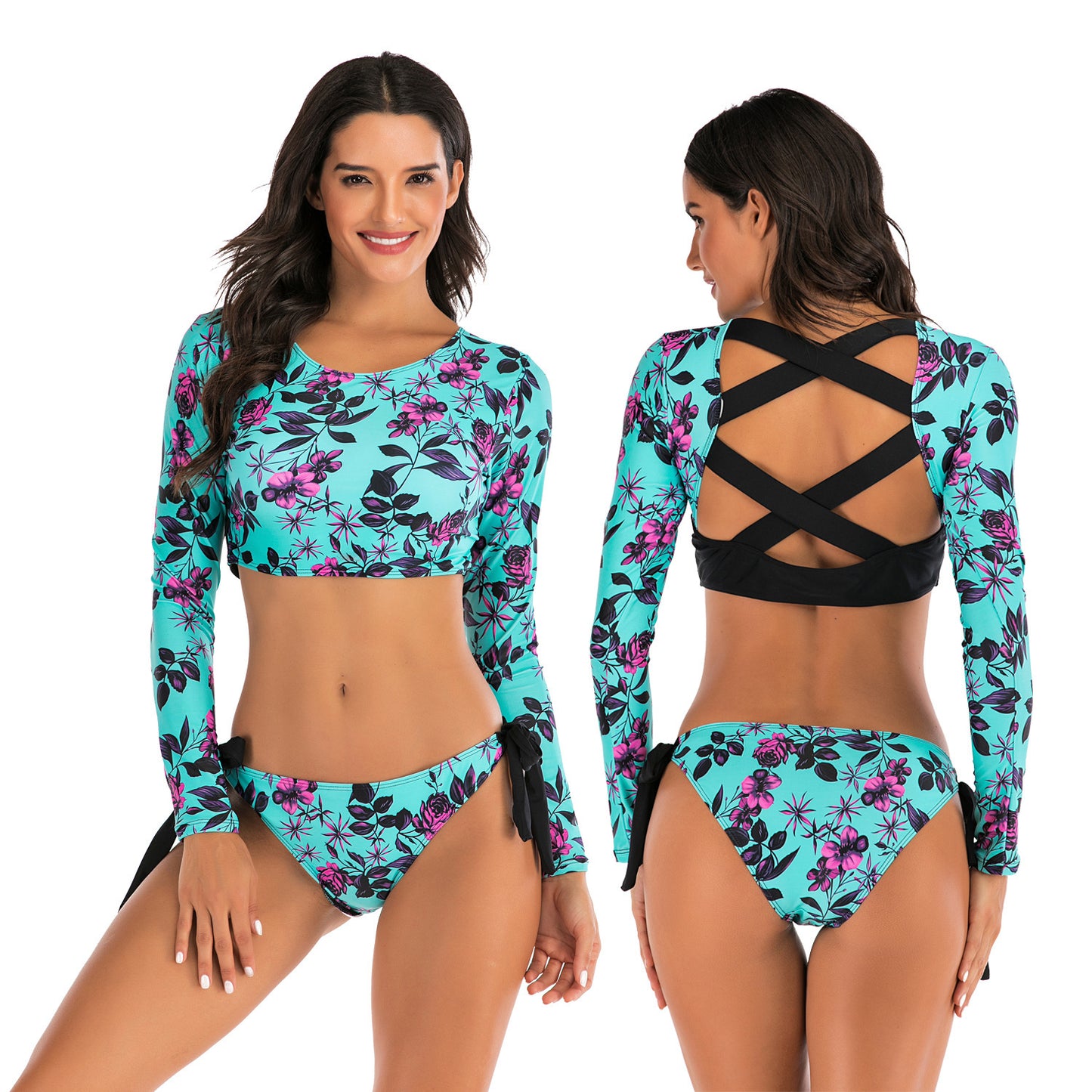 European And American Surf Wear Split Long-sleeved Ladies Swimsuit